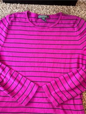 Ralph Lauren Magenta & Black Striped long sleeve XL